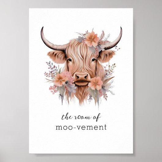 Sarcastic Floral Highland Koe Badkamer Wandkunst Poster (Voorkant)