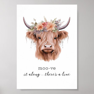 Sarcastic Floral Highland Koe Schattigee Badkamer  Poster