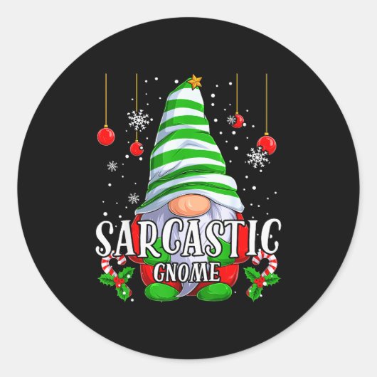 Sarcastic Gnome Christmas Pajamas Matching Family Ronde Sticker (Voorkant)