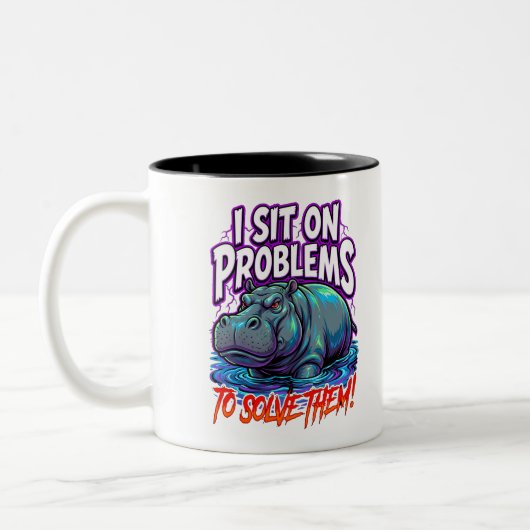 Sarcastic Hippo I Sit On Problems Funny Meme Tweekleurige Koffiemok (Links)