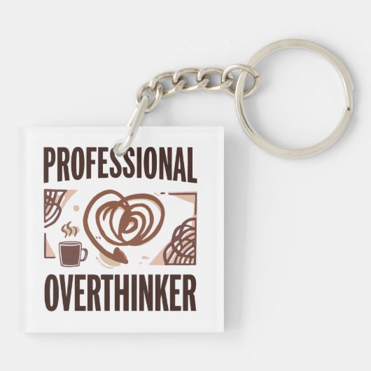 Sarcastic Overthinker with Coffee and Chaos Sleutelhanger (Achterkant)