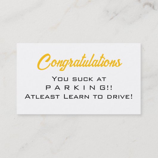 Sarcastic Parking Trophy Visitekaartje (Achterkant)