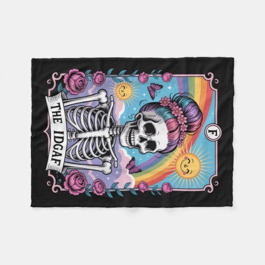 Sarcastic Skeleton The Idgaf Funny Tarot Card Goth Fleece Deken (Voorkant (Horizontaal))