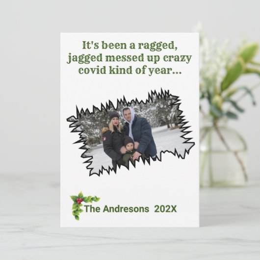 Sarcastisch kerstfeest met jagged Covid Photo Fun Feestdagenkaart (Staand voorkant)