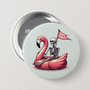 Sarcastisch skelet op Flamingo - Blijf zout Ronde Button 7,6 Cm
