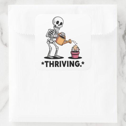 Sarcastisch skeletontwerp 'Thriving' Vierkante Sticker (Tas)