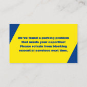 Sarcastisch slecht parkeren contactkaartje (Achterkant)