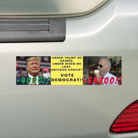 Sarcastisch. Trump-winst van $4000 vs $4200 Joe Bumpersticker (Op auto)
