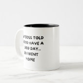 Sarcastisch werk ontsnappen: Home Sweet Home Mok (Voorkant links)