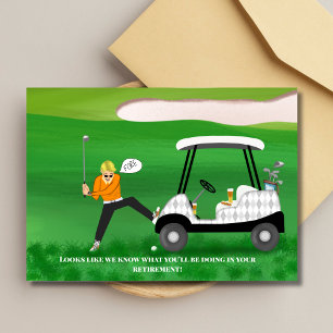 Sarcastische Gepensioneerde Golfer Met Bier & Hotd Kaart