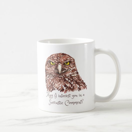 Sarcastische Humor Quote Waterverf Grumpy Owl Koffiemok (Rechts)