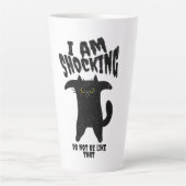 Sarcastische kat cartoon zwart-wit latte mok (Voorkant)