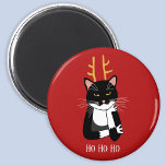 Sarcastische kerstkat magneet<br><div class="desc">Een grappige sarcastische,  irritante en onenthousiaste zwarte en witte tuxedo kat met kerstgeweien. Ho ho ho,  en al dat spul. Verander de tekst of verwijder het om verder te personaliseren.</div>