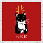 Sarcastische kerstkat poster<br><div class="desc">Een grappige sarcastische,  irritante en onenthousiaste zwarte en witte tuxedo kat met kerstgeweien. Ho ho ho,  en al dat spul. Verander de tekst of verwijder het om verder te personaliseren.</div>