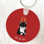 Sarcastische kerstkat sleutelhanger<br><div class="desc">Een grappige sarcastische,  irritante en onenthousiaste zwarte en witte tuxedo kat met kerstgeweien. Hoe hoer,  etc. Geweldig als een vulmiddel. Verander de tekst of verwijder het om verder te personaliseren.</div>