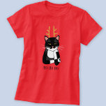 Sarcastische kerstkat t-shirt<br><div class="desc">Een sarcastische,  irritante en onenthousiaste zwarte en witte tuxedo-kat met kerstgeweien. Ho ho ho,  en dat alles. Verander of verwijder de tekst om aan te passen.</div>