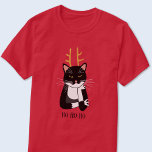 Sarcastische kerstkat t-shirt<br><div class="desc">Een sarcastische,  irritante en onenthousiaste zwarte en witte tuxedo-kat met kerstgeweien. Ho ho ho,  en dat alles. Verander of verwijder de tekst om aan te passen.</div>