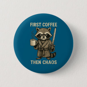 Sarcastische Koffie Wasbeer Eerste Club Ronde Button 5,7 Cm