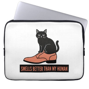 Sarcastische Linocut Kat in Schoen Meme Laptop Sleeve