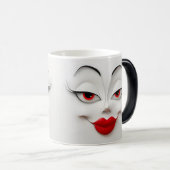 Sarcastische Vrouwengezicht met Rode Lippen Magische Mok (Voorkant rechts)