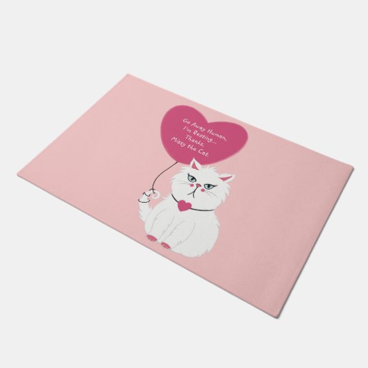 Sarcastische Witte Kat Grappig Custom Go Away Roze Deurmat (Schuin)