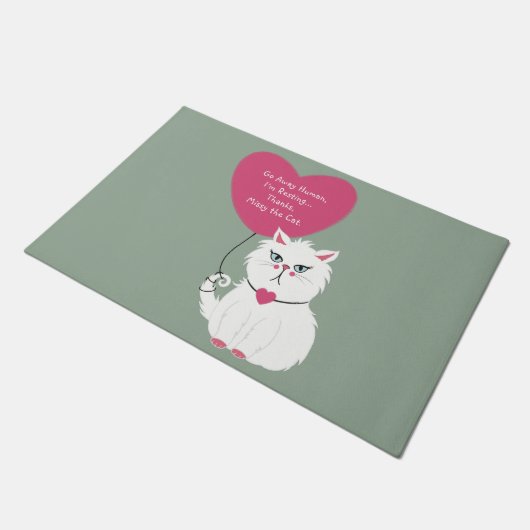 Sarcastische witte kat Grappig Ga weg Sage Green Deurmat (Schuin)