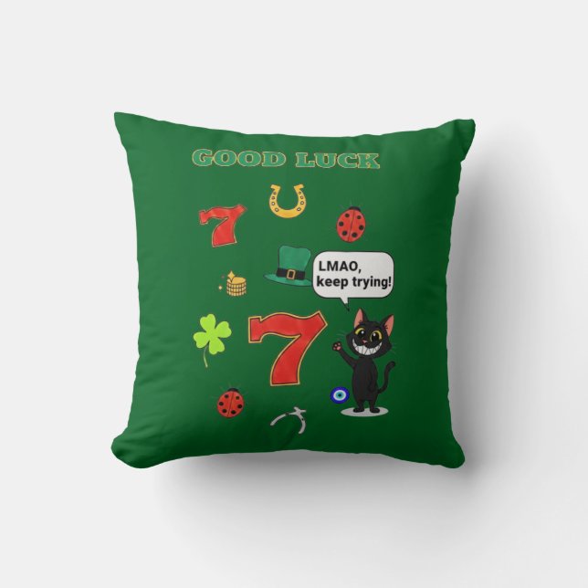 Sarcastische zwarte kat  en Lucky charms Kussen (Voorkant)