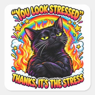 Sarcastische Zwarte Kat Humor Grappige Stress Qu Vierkante Sticker