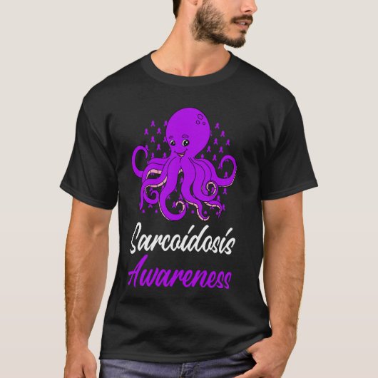 Sarcoïdose Bewustzijn Grappige Octopus Paarse Onde T-shirt (Voorkant)