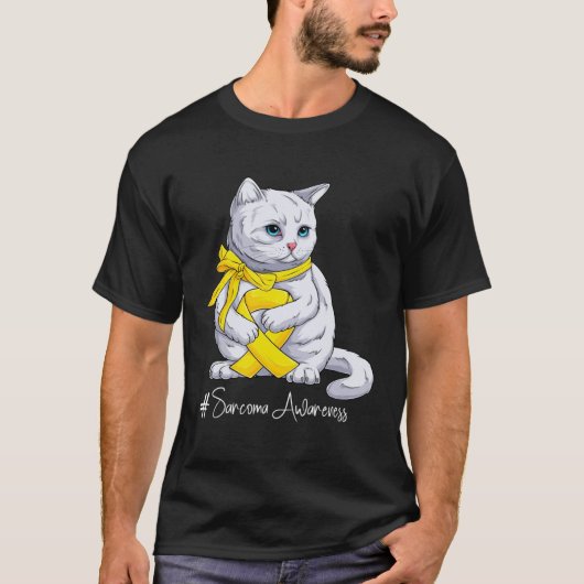Sarcoma Bewustzijnsmaand Gele Lint Kat T-shirt (Voorkant)