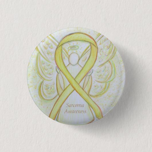 Sarcoma Yellow Awareness Ribbon Angel Pin Ronde Button 3,2 Cm (Voorkant)
