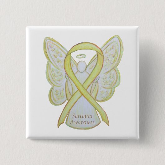 Sarcoma Yellow Awareness Ribbon Angel Pin Vierkante Button 5,1 Cm (Voorkant)