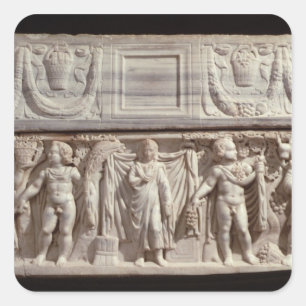 Sarcophagus die de overledene weergeeft vierkante sticker