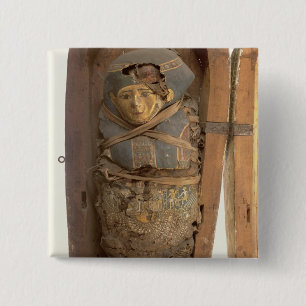 Sarcophagus en gemummificeerd lichaam van Psametik Vierkante Button 5,1 Cm