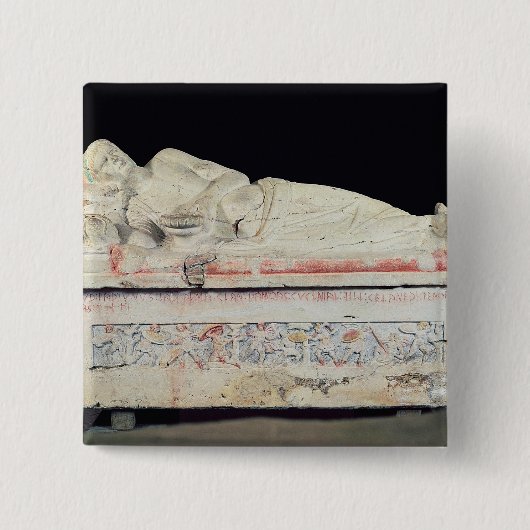 Sarcophagus, Etruscan Vierkante Button 5,1 Cm (Voorkant)