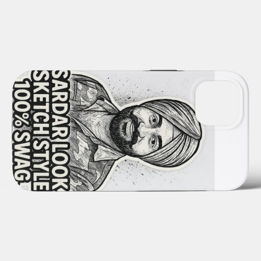 Sardar Sketch Swag iPhone 13 Case – Black & White  (Achterkant (horizontaal))