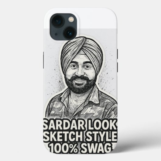 Sardar Sketch Swag iPhone 13 Hoesje – Zwart & Wit (Achterkant)