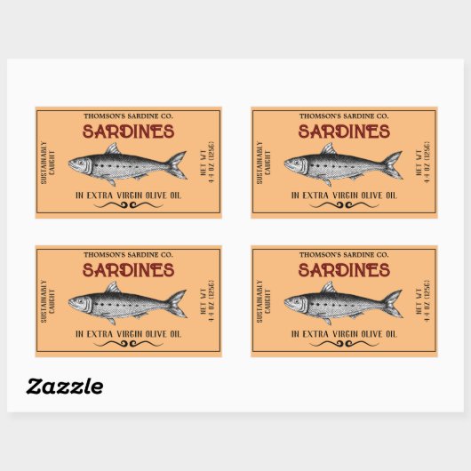 Sardine aangepaste label Sticker (Vel)
