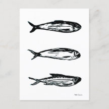 Sardine en makreel Linocut Post Kaart of Print
