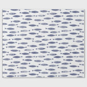 Sardine Fish Navy Blue White Coastal Cadeaupapier (Vlak)