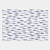 Sardine Fish Navy Blue White Coastal Inpakpapier Vel (Voorkant 3)