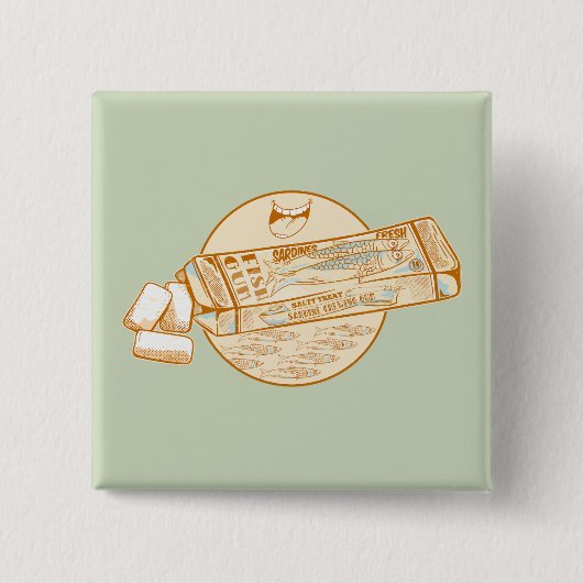 Sardine gearomatiseerde kauwgom grappige vis vierkante button 5,1 cm (Voorkant)