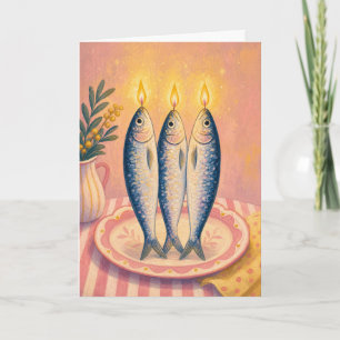 Sardine Kaars Whimsical Vis Kust Zeevruchten Liefd Kaart