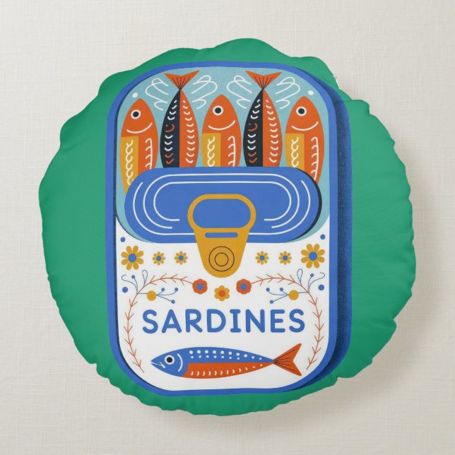 Sardine Kleurrijke Kust  Rond Kussen (Achterkant)