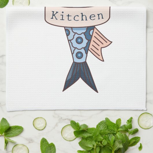 Sardine lijntekening gepersonaliseerd theedoek (Gevouwen)