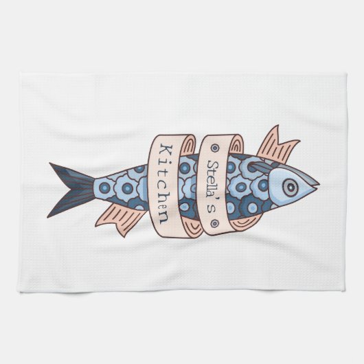 Sardine lijntekening gepersonaliseerd theedoek (Horizontaal)