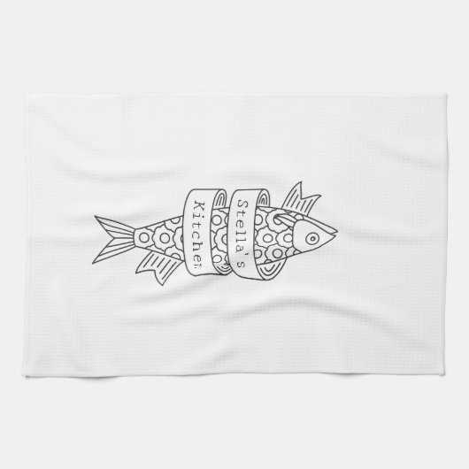 Sardine lijntekening gepersonaliseerd theedoek (Horizontaal)
