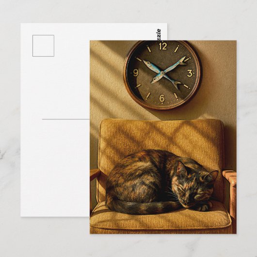 Sardine O’clock Dreamtime – Surreal Cat Art Briefkaart (Voorkant / Achterkant)