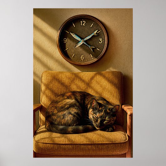 Sardine O’clock Dreamtime – Surreal Cat Art Poster (Voorkant)