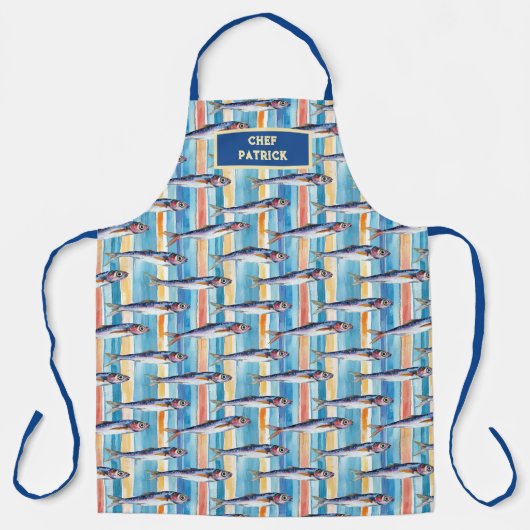 Sardine Vis Gestreept Patroon Zoutwater Vis Chef's Schort (Voorkant)